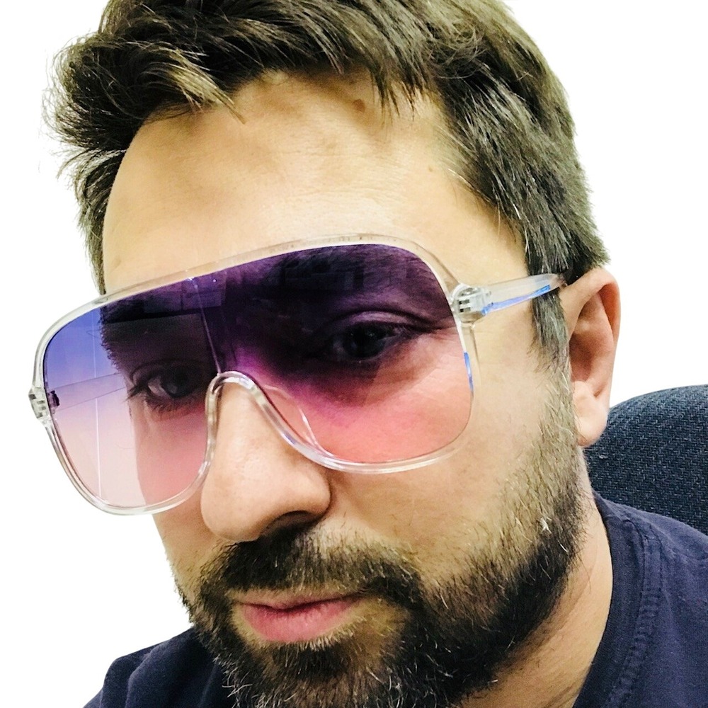 Aviator Sunglasses Shield Visor Clear Frame Blue Pink Gradient Lens Oversized